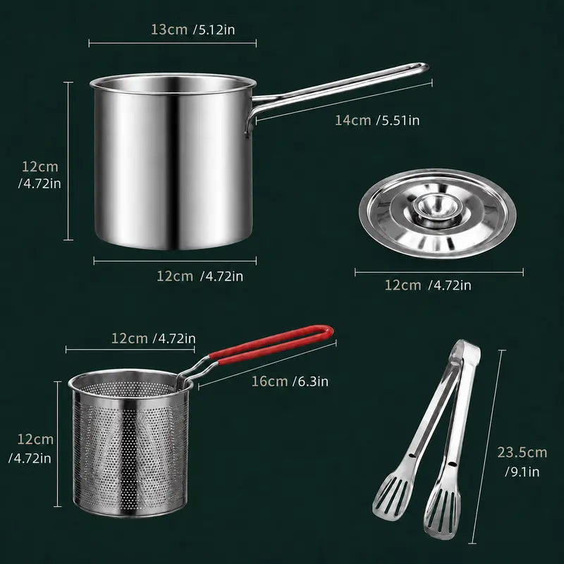 Stainless Steel Deep Fryer Set - 1-Person Mini Pot with Fry Pot, Filter Basket & Food Clip 🍳