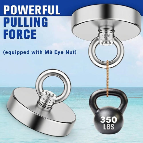 350 LBS Heavy Duty Fishing Magnet, Magnet with Countersunk Eyebolt🧲