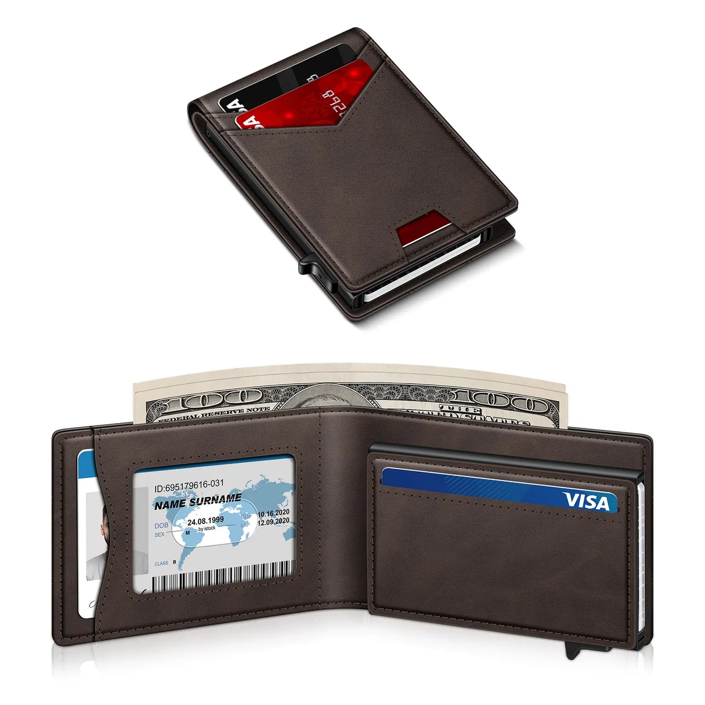 Men's RFID Minimalist Bifold Wallet - 1 ID Window, Pop-Up Card Holder, Money Clip💳