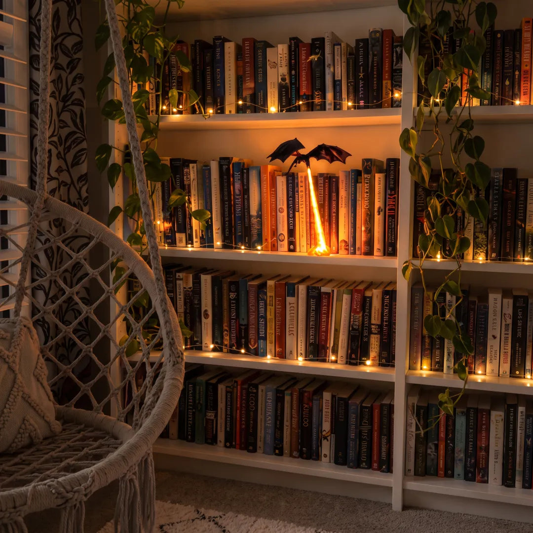 Dragon Flame Book Nook with Light | 3D Printed Mystical Dragon Bookshelf Decor🐉