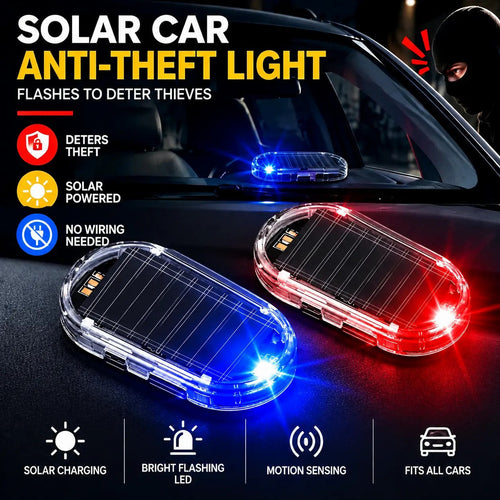 2PCS Solar Powered Fake Car Alarm Light, Auto Light Sensor LED Simulated Security Warning Light🚨