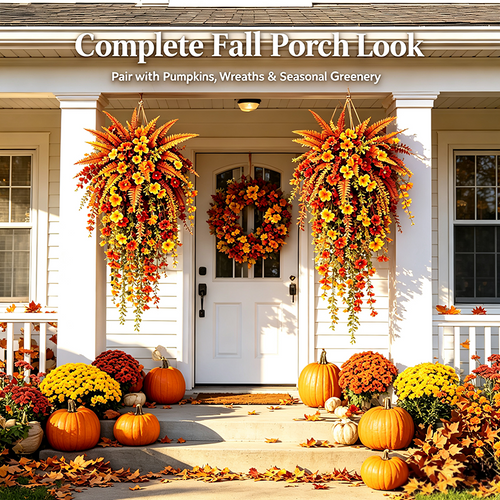 UV‑resistant artificial Boston fern plant, realistic large outdoor hanging autumn faux plant🍂