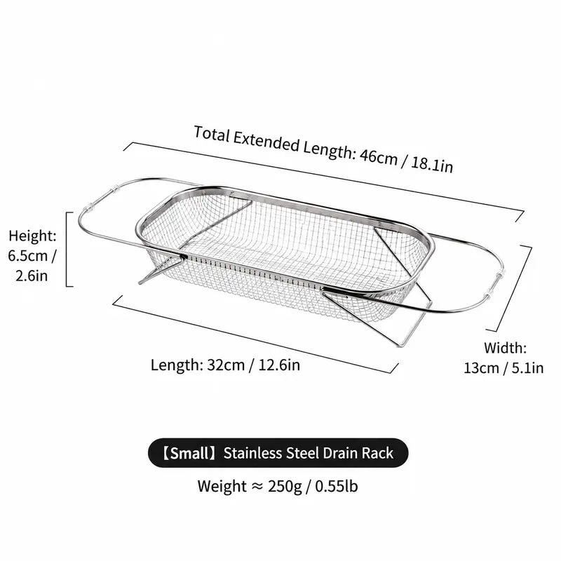 Stainless Steel Over-The-Sink Colander Strainer Basket, Expandable Rectangle Fine Mesh Kitchen Utensils🥣