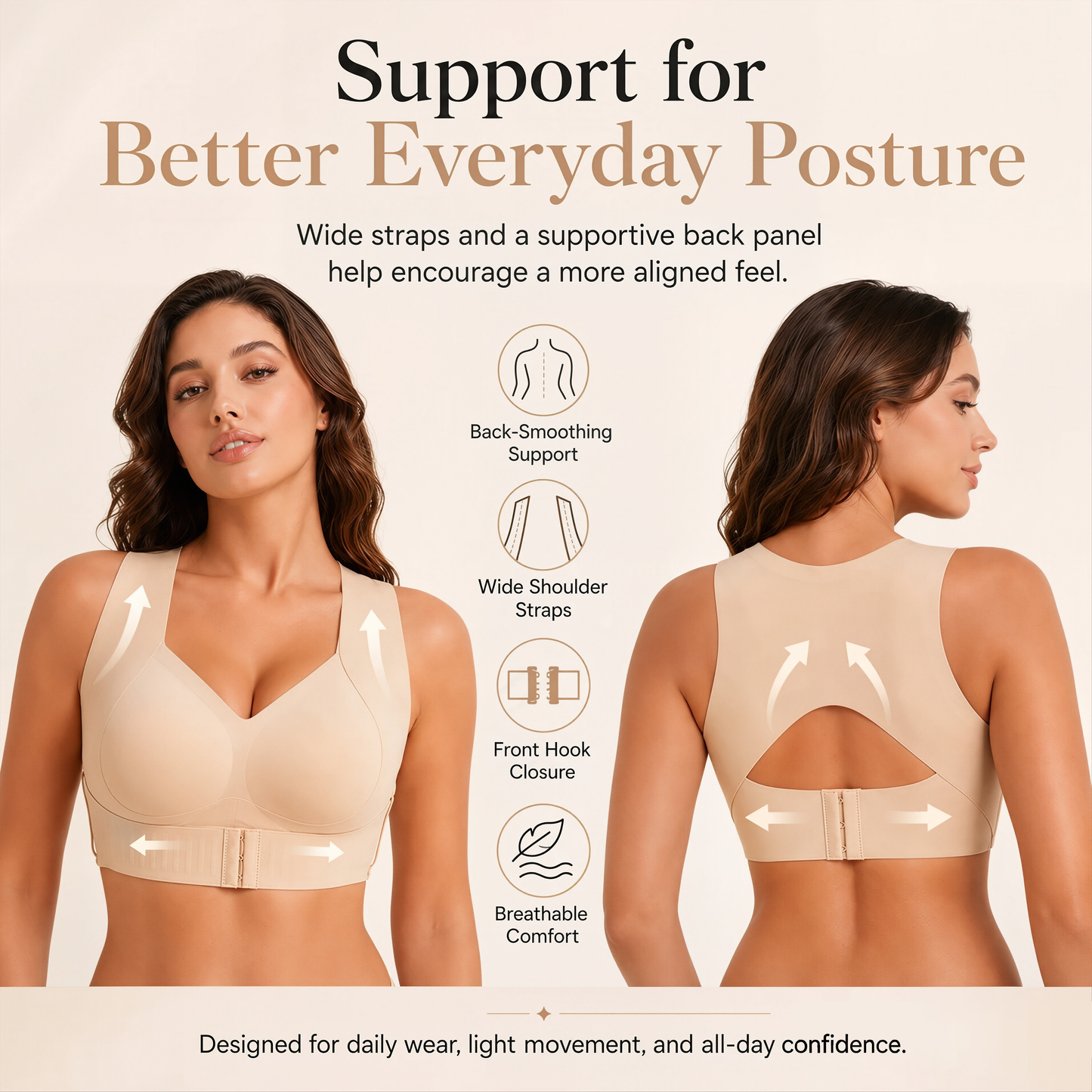 [Postural Correction] Women's Wireless Bra,Soft Breathable Non-removable Moulded Cups🤍
