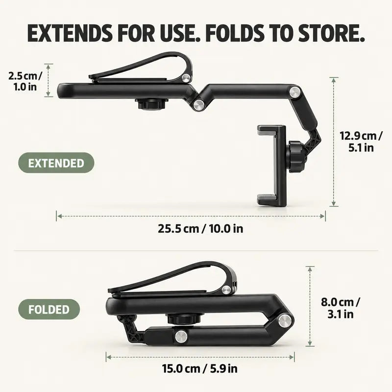 Foldable Car Phone Holder for Sun Visor, Adjustable Arm with 360 Phone Rotation 📱
