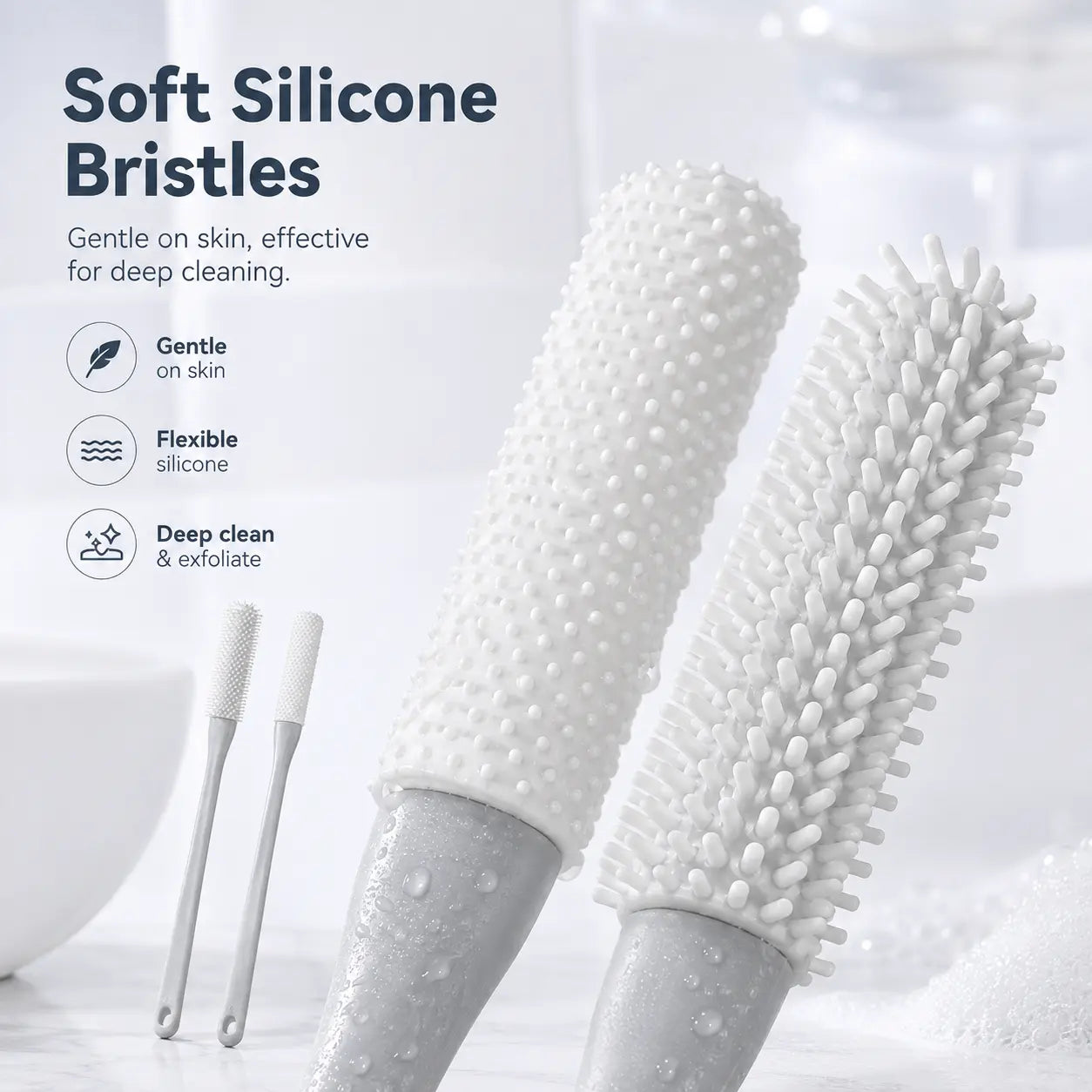 Long-Handle Silicone Soft Pedicure Tool, Shower Foot Cleaning Brush for Toe Gap Skin Cleansing🦶🚿