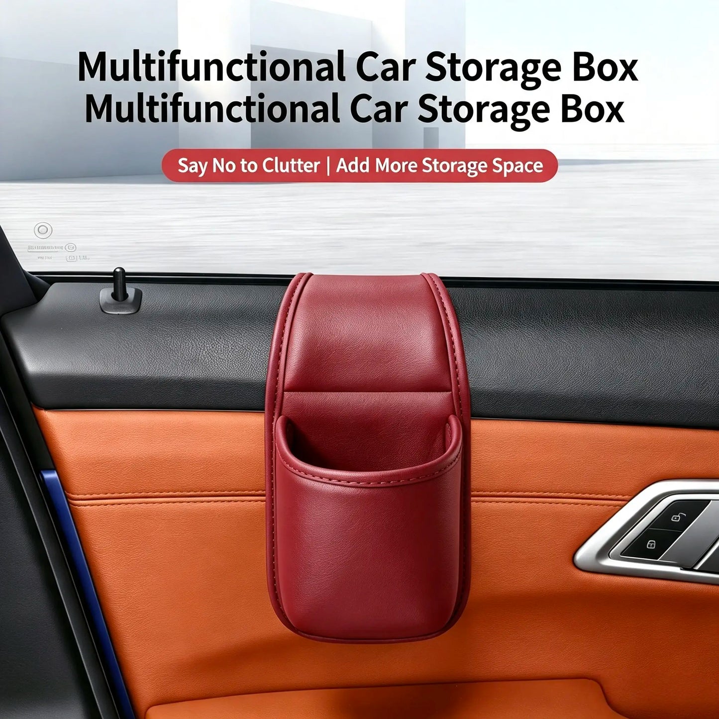 Leather car door storage pocket - double-layer compartments, scratch-proof flannel lining💼