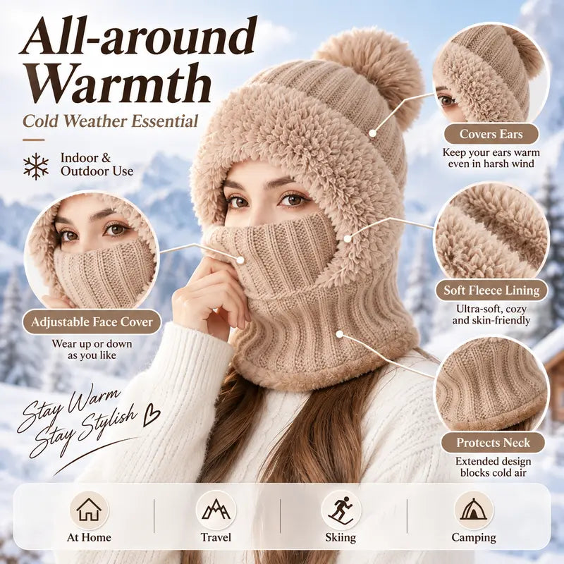 Girls' 3-in-1 Fleece Winter Balaclava - Keep Warm Face Covers & Mask with Hat 🧶