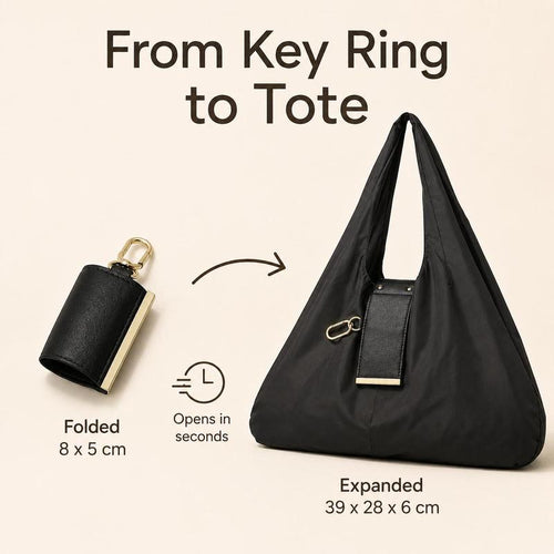 Compact Foldable Keychain Tote Bag, Expandable Reusable Grocery Shopping Bag with Key Ring🛍️
