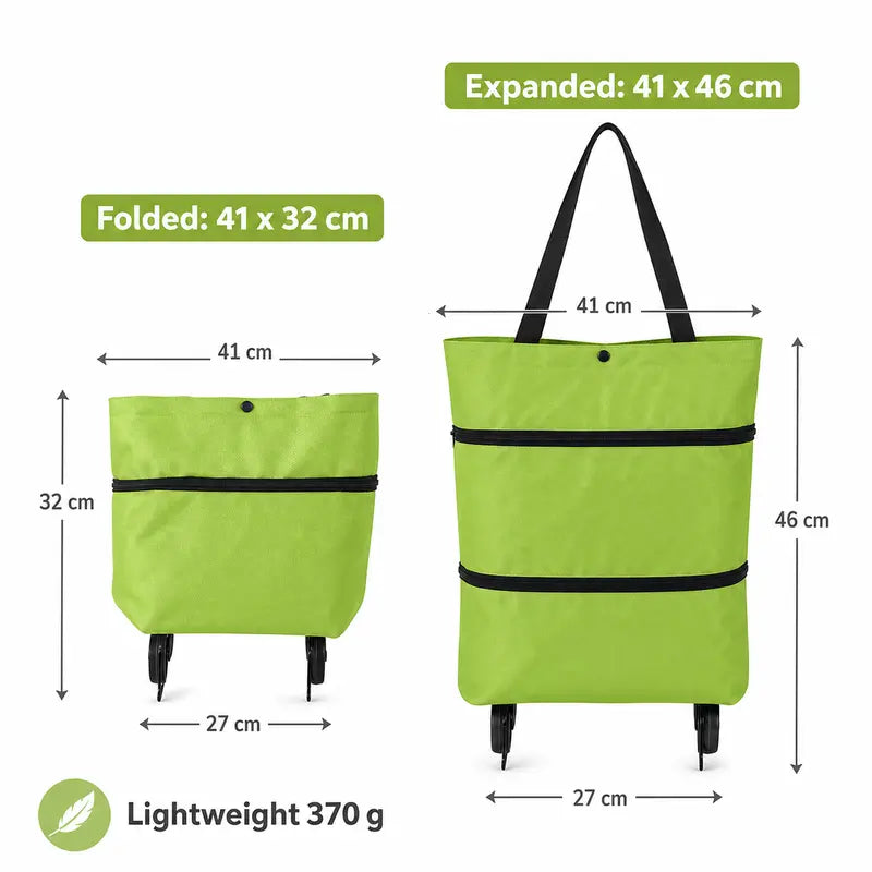Foldable Rolling Shopping Bag with Wheels, Reusable Grocery Tote Cart🧳