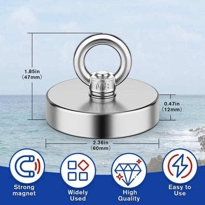 350 LBS Heavy Duty Fishing Magnet, Magnet with Countersunk Eyebolt🧲