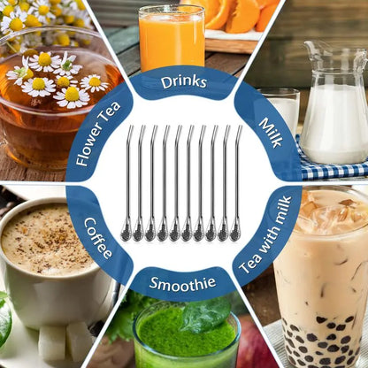 3-Count Stainless Steel Straw-Spoon, Multifunctional Filtered Strainer Scoop for Yerba Mate Tea, Fruit, Beverage, Coffee🥤