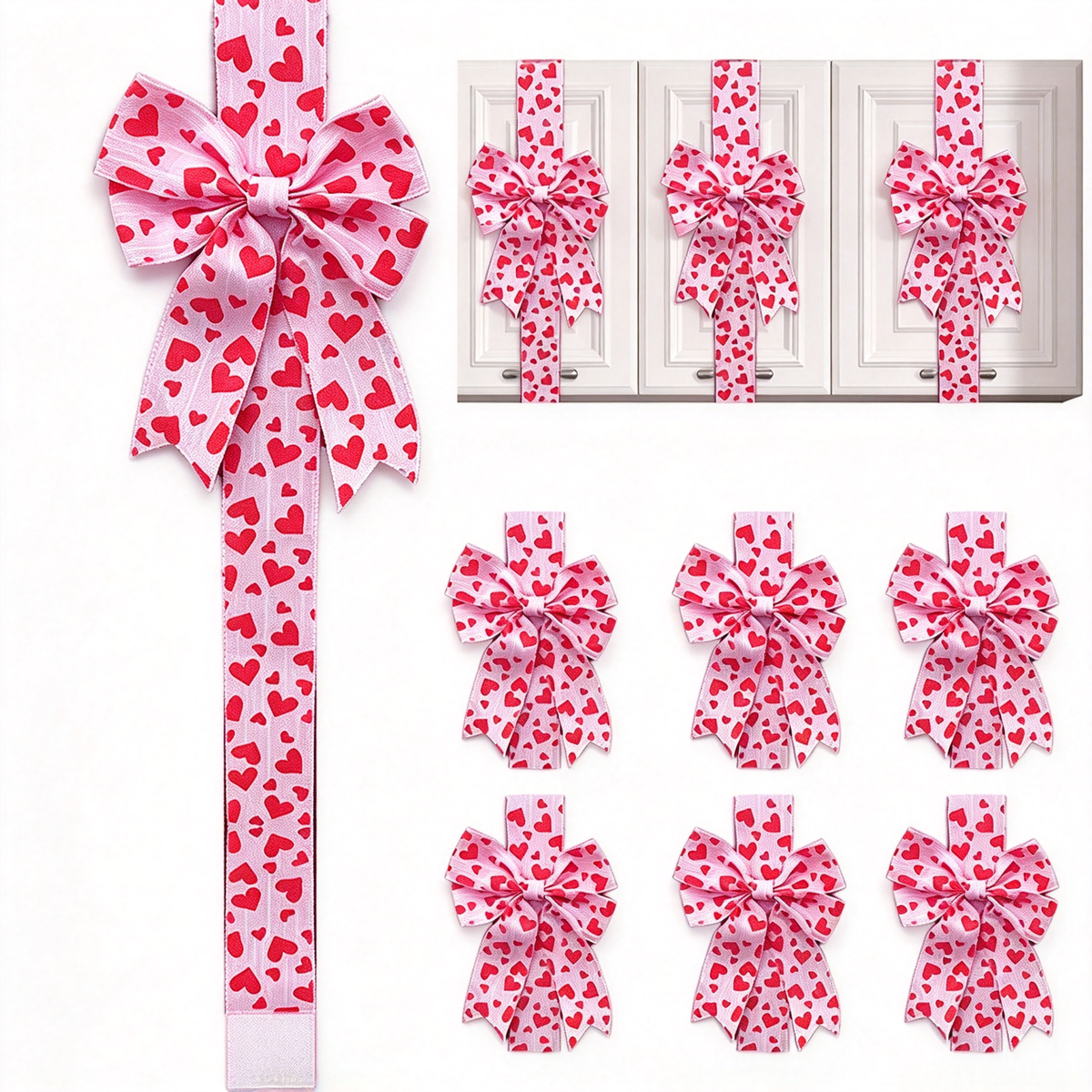 6 Packs Red Christmas Cabinet Ribbons Bows for Kitchen Large Christmas Door Ribbon Cabinet Bows Locker 🎄