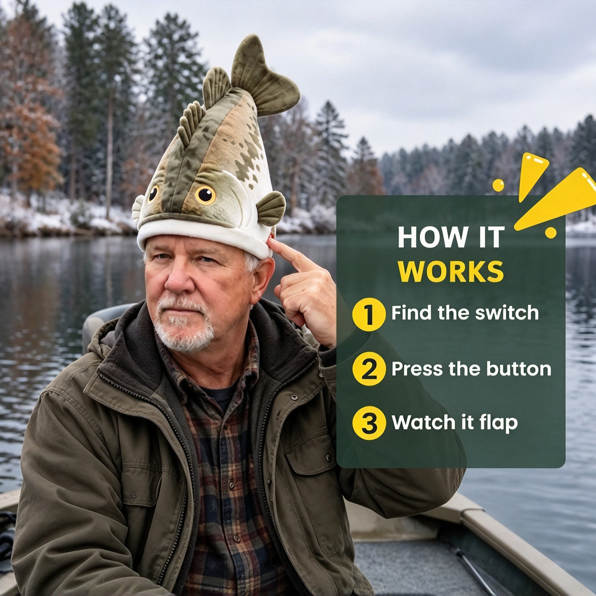 Bucketmouth Flapping Tail Plush Bass Fish Hat 🐟