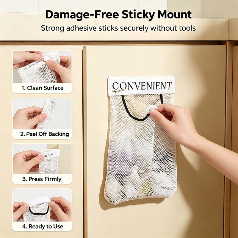 5PCS Grocery Garbage Bag Holder Trash Bag Dispenser Sticky Wall Mounted Mesh🛒