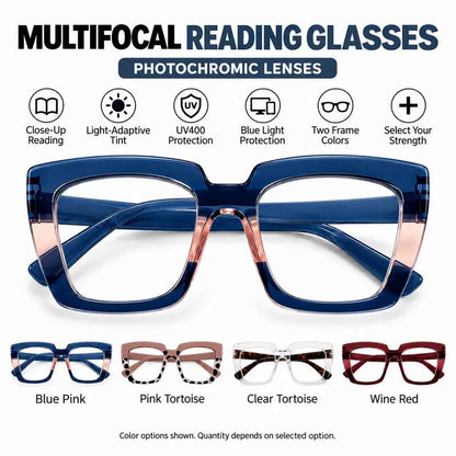 Unisex Progressive Multifocal Photochromic Reading Eyeglasses, UV-Protective Photochromic Lenses 👓