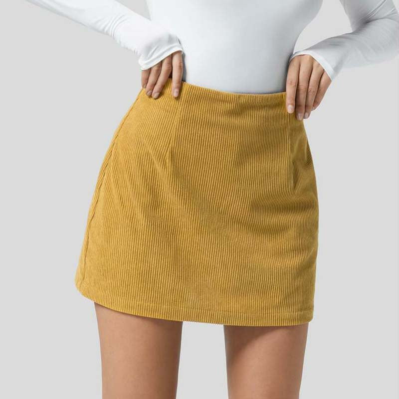 High Waisted Invisible Zipper 2-in-1 Mini A-line Corduroy Casual Skirt 👗