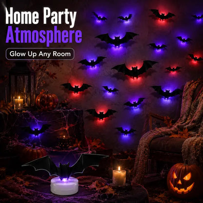 3D Bat Light LED Decorations, Halloween Spooky Ornaments, Bendable Wall Stickers🦇
