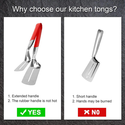 Stainless Steel Grill Clamp Spatula, Anti‑Scald Extended Handle Spatula Tongs 🍳