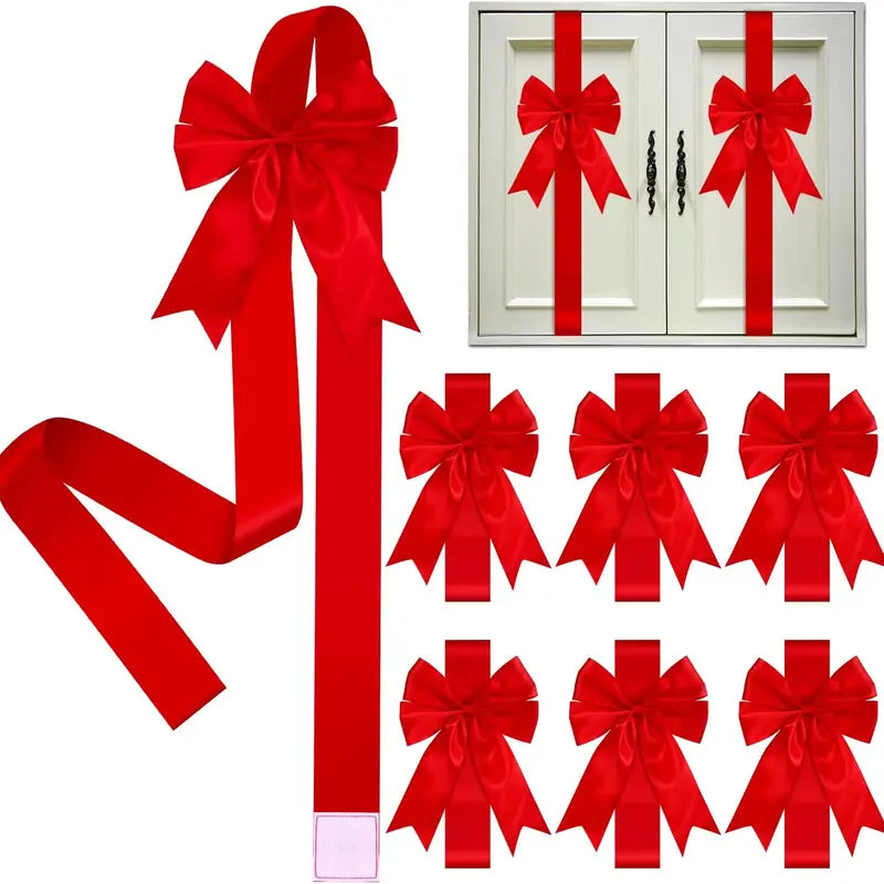 6 Packs Red Christmas Cabinet Ribbons Bows for Kitchen Large Christmas Door Ribbon Cabinet Bows Locker 🎄