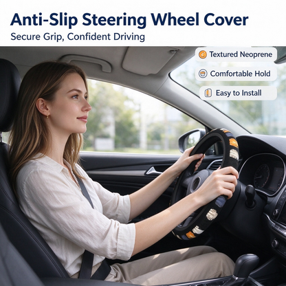 Cute Cat Pet-Themed Pattern, Single-Pack Car Steering Wheel Cover, Comfortable Grip 🐱