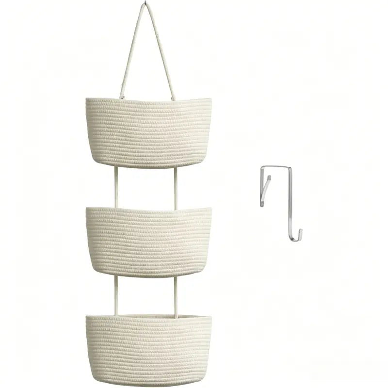 Woven cotton 3-Tier Over the Door Basket🧺