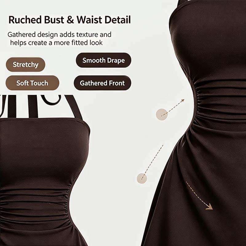 Women's Plain Ruched Tie Back Halter Neck Dress💃