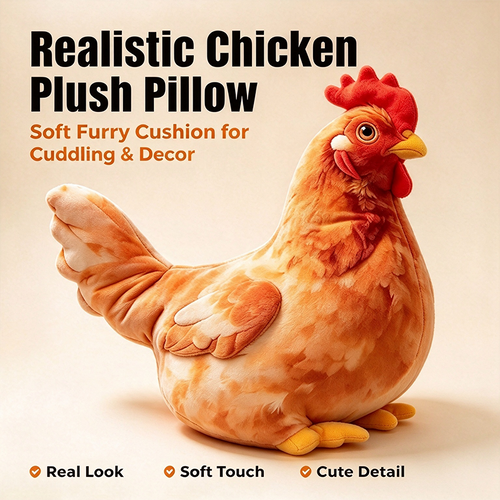 Chicken-Shaped Plush Pillow - Cute Hen Stuffed Animal, Realistic Look Home Decorative Cushion 🐔