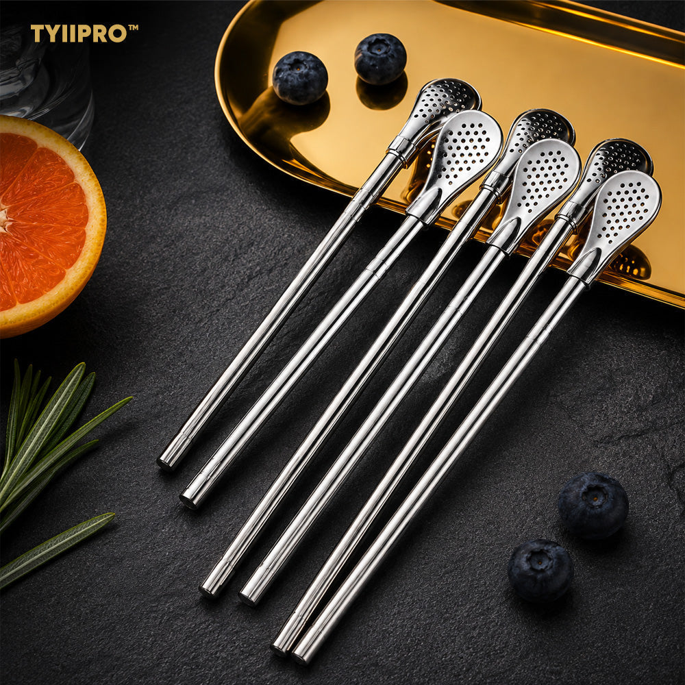 3-Count Stainless Steel Straw-Spoon, Multifunctional Filtered Strainer Scoop for Yerba Mate Tea, Fruit, Beverage, Coffee🥤
