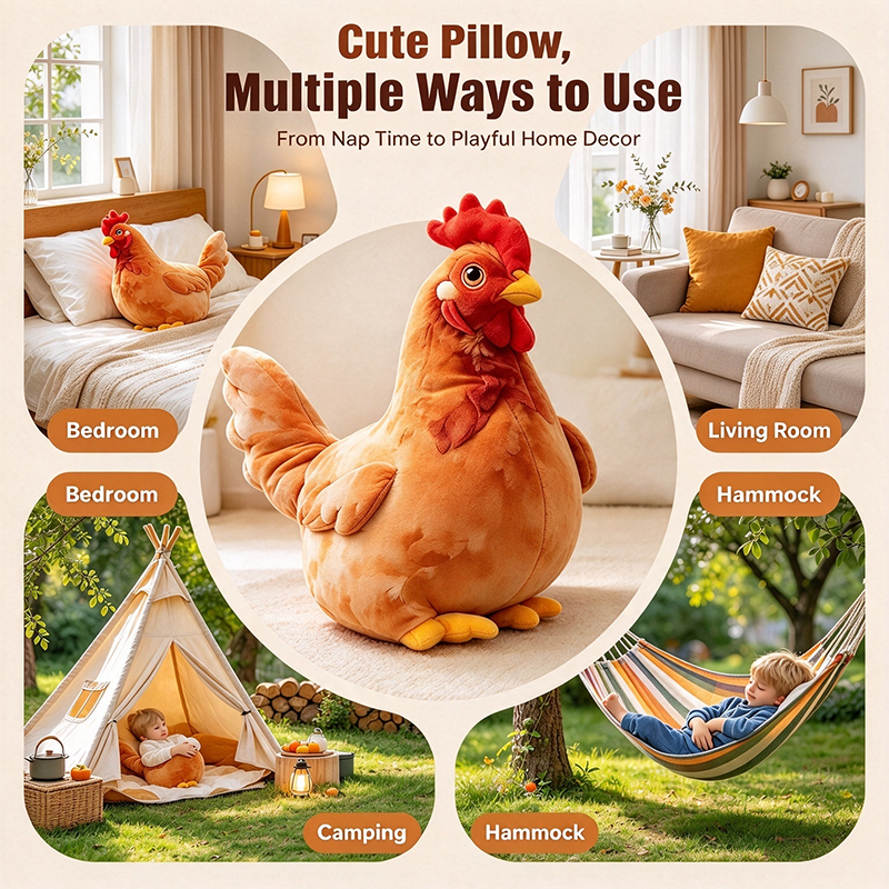 Chicken-Shaped Plush Pillow - Cute Hen Stuffed Animal, Realistic Look Home Decorative Cushion 🐔