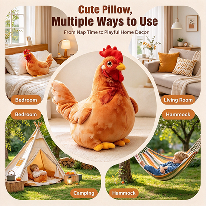 Chicken-Shaped Plush Pillow - Cute Hen Stuffed Animal, Realistic Look Home Decorative Cushion 🐔