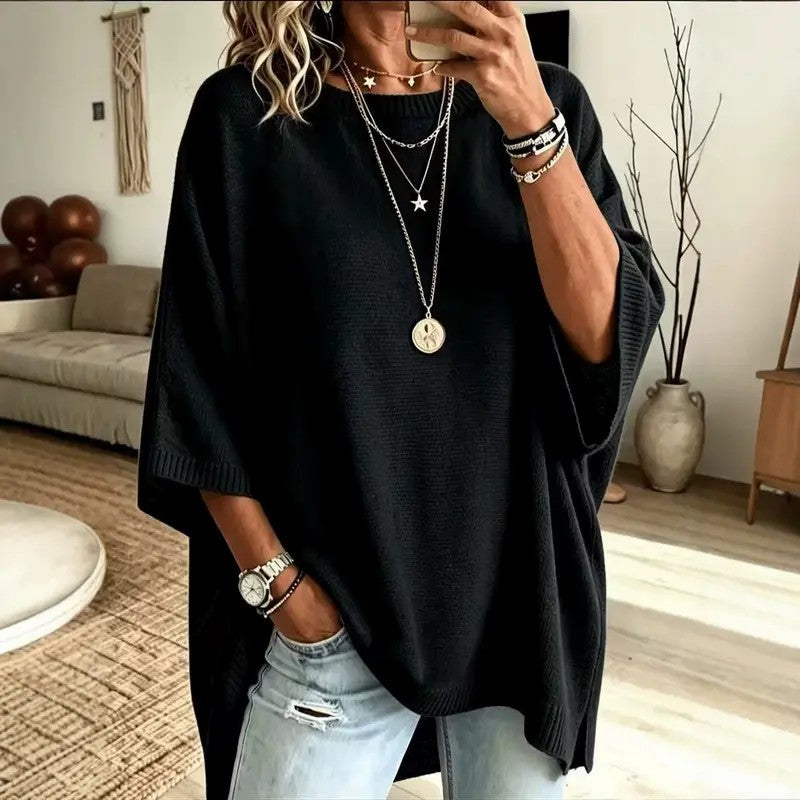 Loose-Fitting, Solid-Color, Casual Knit Sweater for Women, Perfect as An Outer Layer 👚