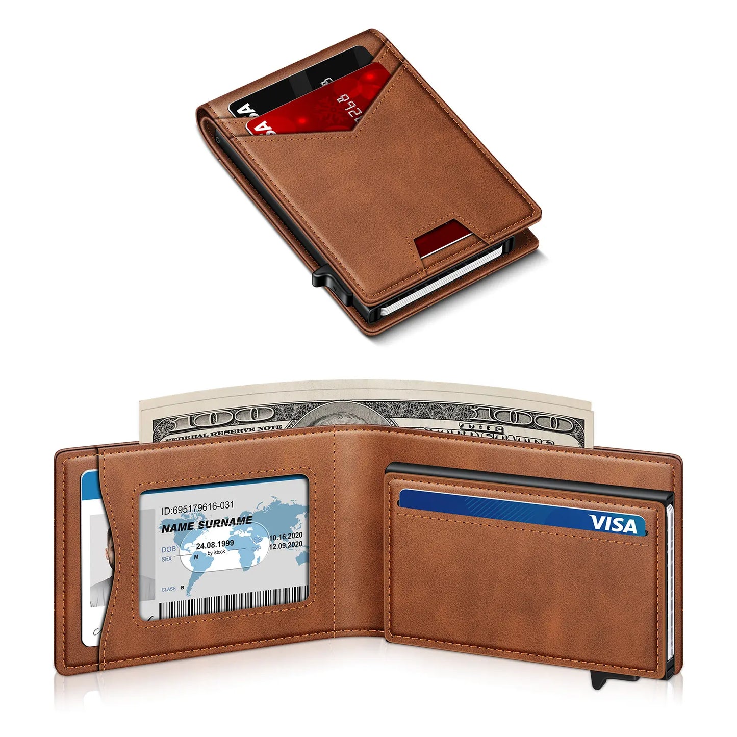 Men's RFID Minimalist Bifold Wallet - 1 ID Window, Pop-Up Card Holder, Money Clip💳