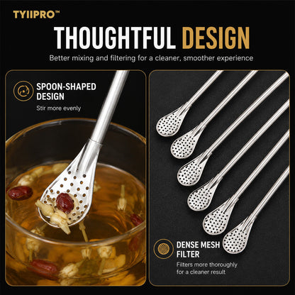 3-Count Stainless Steel Straw-Spoon, Multifunctional Filtered Strainer Scoop for Yerba Mate Tea, Fruit, Beverage, Coffee🥤