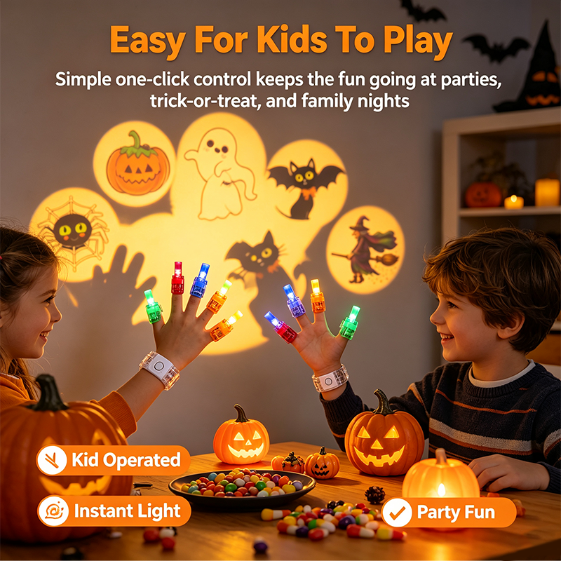 12PCS Halloween Finger Projector Rings, LED Light-Up FingerToys, Random Pattern Assortment🎃