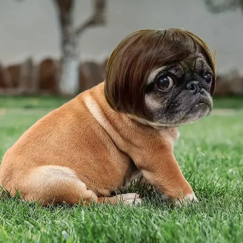 Cute Short-Hair Wig Pet Headband, Funny Pet Wig Hair Accessories for Dogs and Cats 🐶