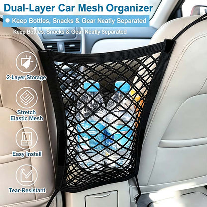 Universal Car Seat Back Organizer - 2-Layer Mesh Net Pocket with Elastic Edges🚗✨