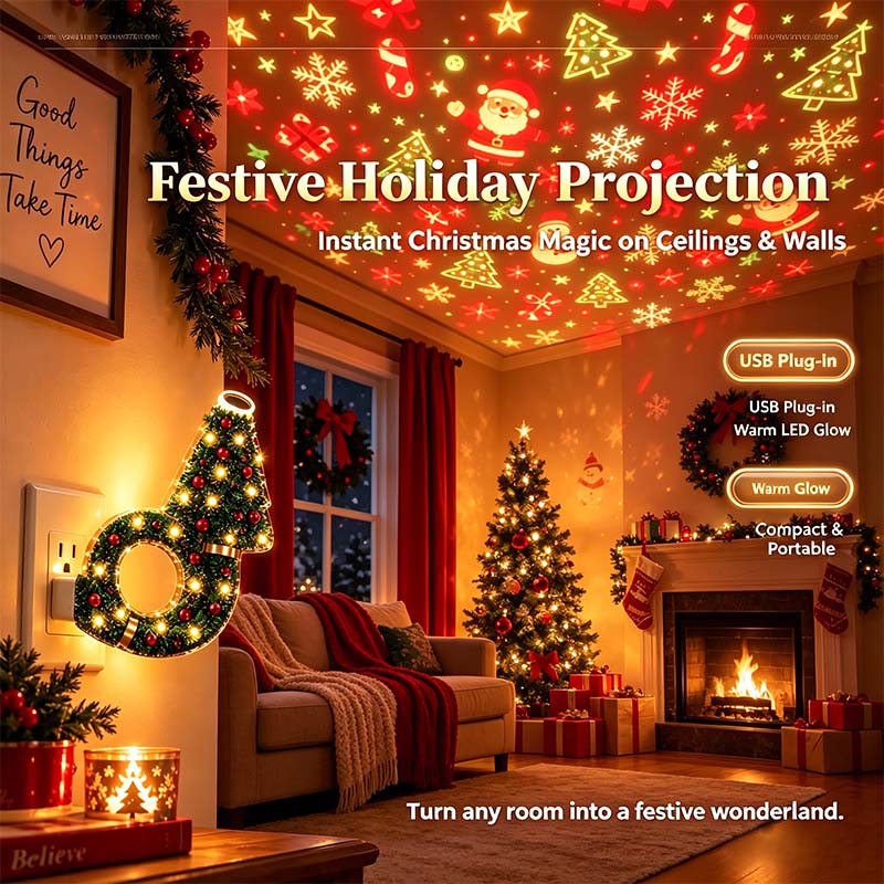 2026 New USB Plug-In Christmas Projector Night Light, 6+ Holiday Pattern Ceiling Lamp🎄