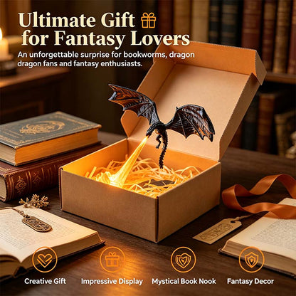 Dragon Flame Book Nook with Light | 3D Printed Mystical Dragon Bookshelf Decor🐉