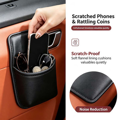Leather car door storage pocket - double-layer compartments, scratch-proof flannel lining💼