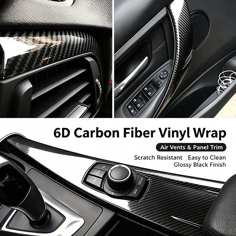 6D Gloss Carbon Fiber Vinyl Wrap Film, Self-Adhesive Car Interior Exterior Trim Decal 🚗