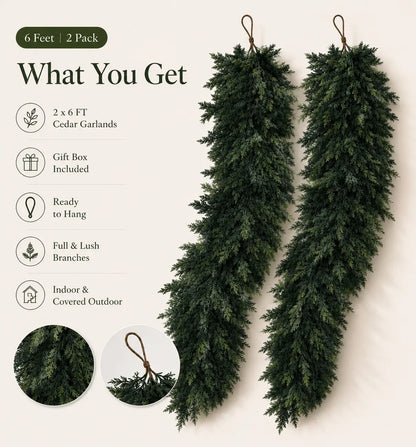 6 FT 2 Pcs Artificial Cedar Garlands, Real Touch Winter Cedar Garland🌲