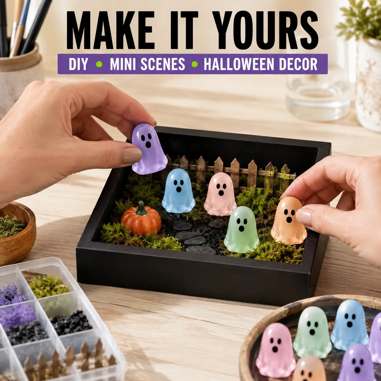 Glow In Dark Cute Ghost Resin Bead Set, Random Pattern Luminous Decorative Charms 👻