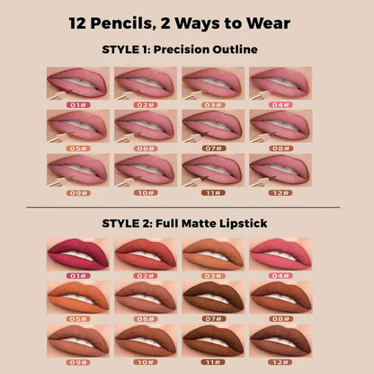 12 Pcs Matte Lip Liner Set with Sharpener, Blendable Lip Pencil 💋