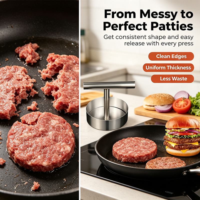 Steak Press Round Patty Mold | Food‑Grade 304 Stainless Steel Burger Patty Maker🍔🔥