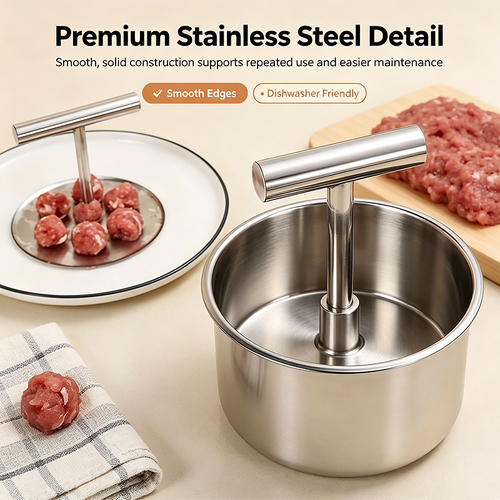 Stainless Steel Meatball Maker with 6 Holes for Quick DIY Meatballs, Fish Balls, Veggie Balls, and Ice Cream🥩