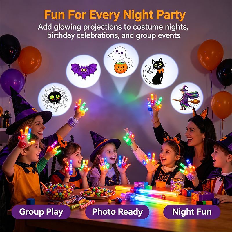 12PCS Halloween Finger Projector Rings, LED Light-Up FingerToys, Random Pattern Assortment🎃