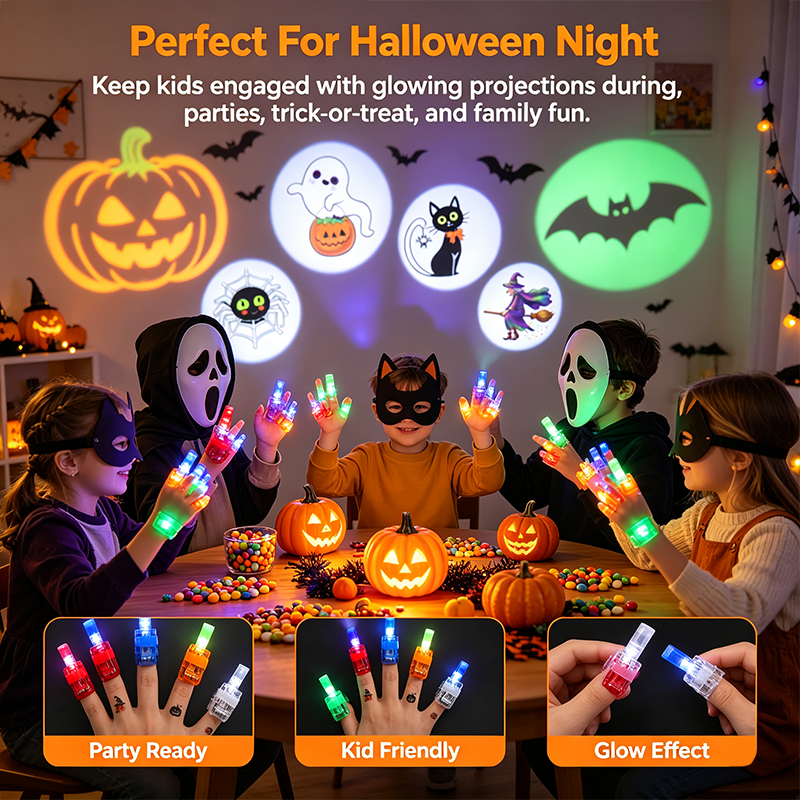 12PCS Halloween Finger Projector Rings, LED Light-Up FingerToys, Random Pattern Assortment🎃