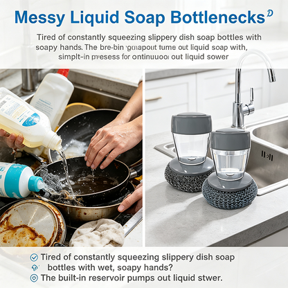 Plastic Auto-Dispense Dish Brush - Multifunctional Pot Scrubber with Lazy Button Design🧼
