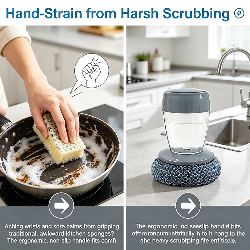 Plastic Auto-Dispense Dish Brush - Multifunctional Pot Scrubber with Lazy Button Design🧼